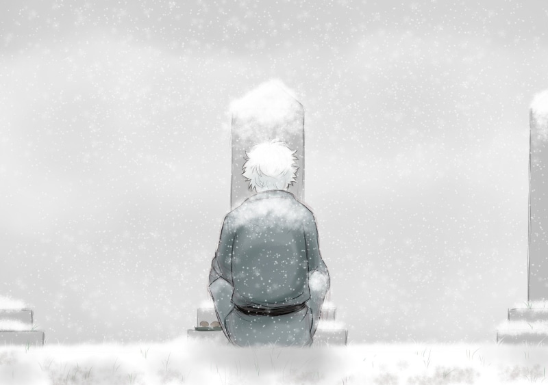 银魂白发男主雪中墓碑壁纸合集