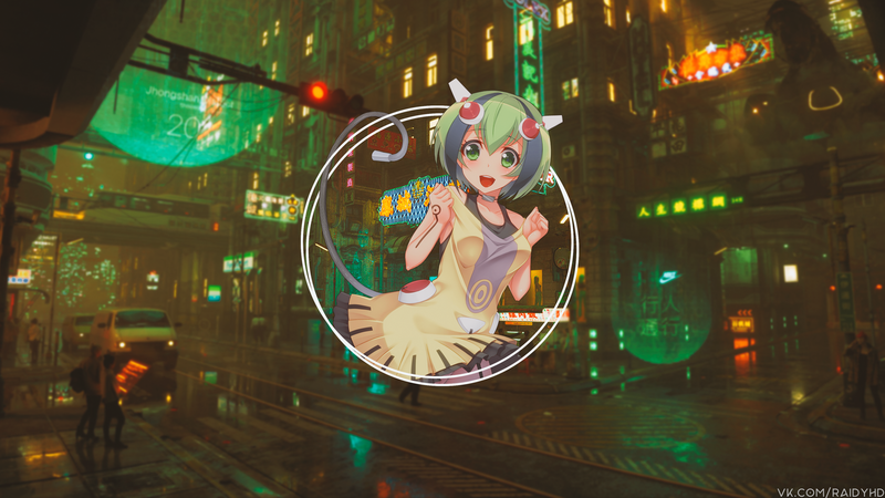 绿发绿眼动漫少女画中画壁纸