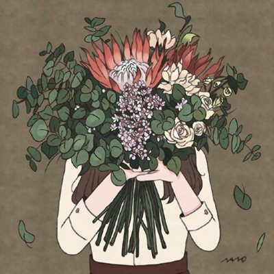 9张高清文艺风拿花动画女生头像 快来挑头像啦