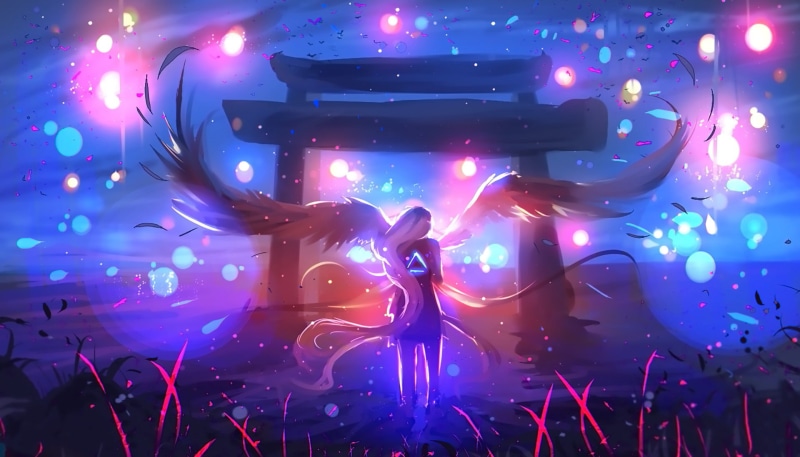 动漫原创天使少女与光影鸟居 超燃流行演唱会现场壁纸