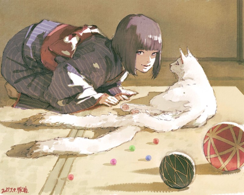 动漫少女猫咪主题高清壁纸