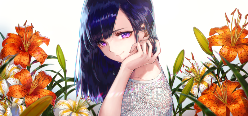 绝美二次元少女壁纸合集 蓝发少女与花相伴
