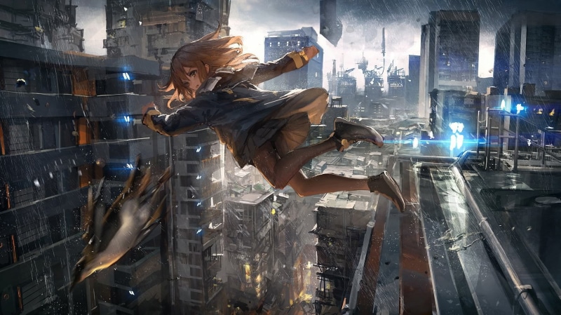 美到窒息的二次元少女都市夜景壁纸