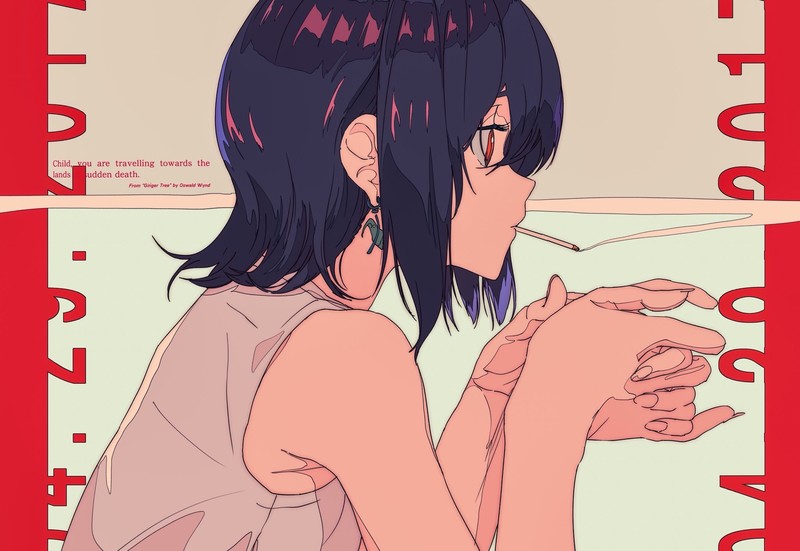 动漫少女叼烟抽烟的高清壁纸