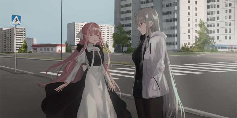 奇驰45 粉白发色女仆少女 都市街景抽烟壁纸合集