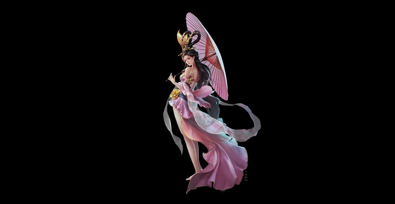 动漫少女撑伞壁纸合集 高清黑色背景款