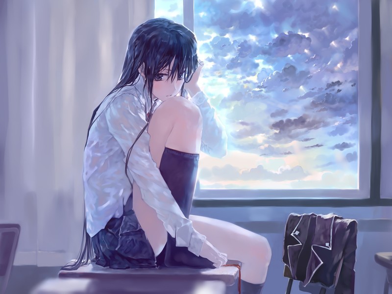 壁纸合集：室内窗边动漫少女长腿美图