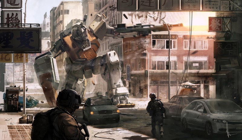 热血高达机甲城市激战壁纸