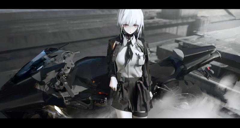 5K分辨率动漫少女机车壁纸 画师标注cell