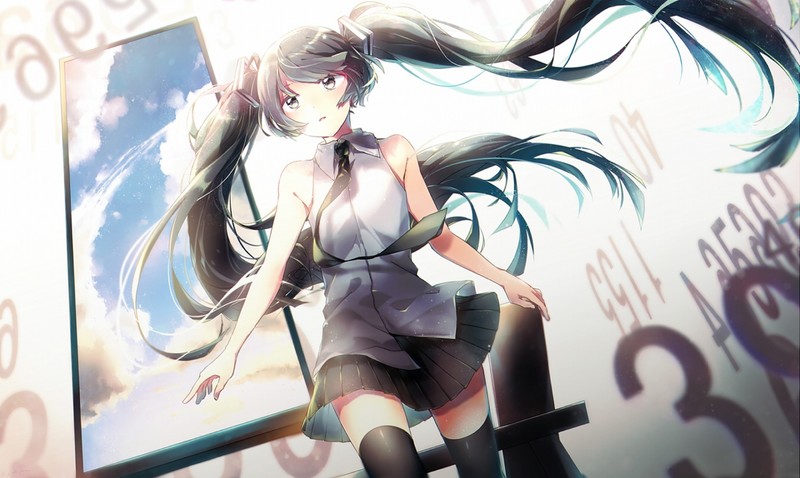这款初音未来壁纸太绝了！长发短裙黑头发少女感拉满