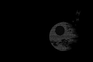 极简星战ASCII壁纸！死星与钛战机搭配卡巴斯基暗黑背景