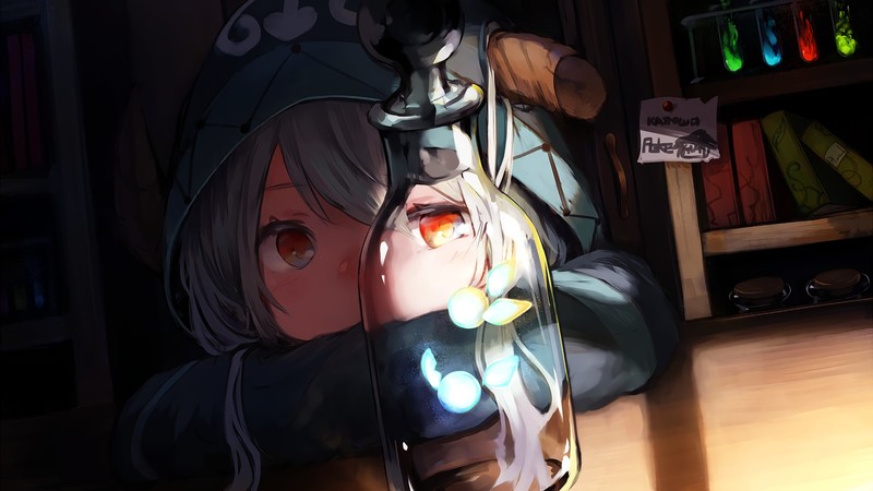 动漫少女与各色瓶具 高清壁纸
