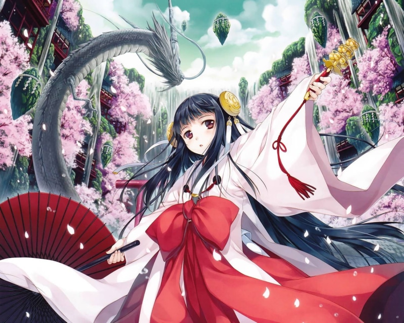 巫女少女与樱花神龙 绝美和风动漫壁纸合集