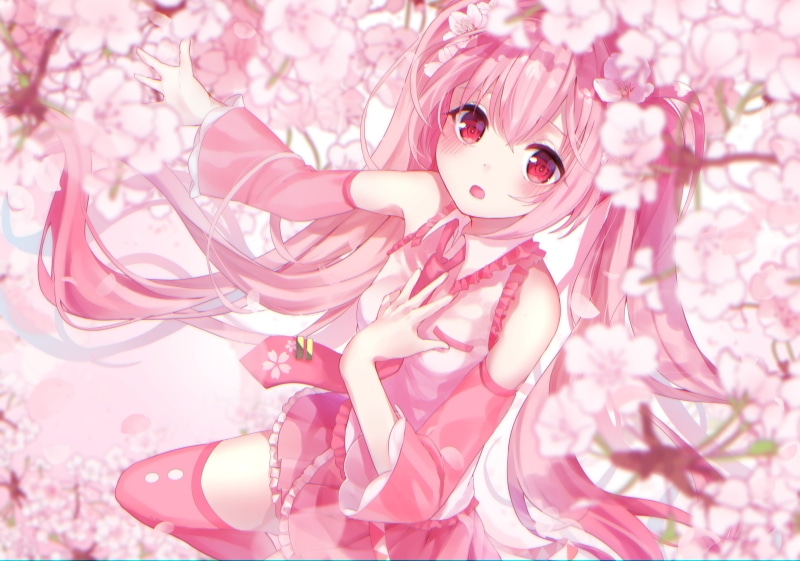 樱花粉发初音与春日花植壁纸合集