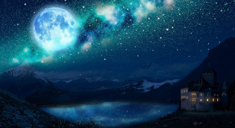绝美动漫星空月夜湖景壁纸