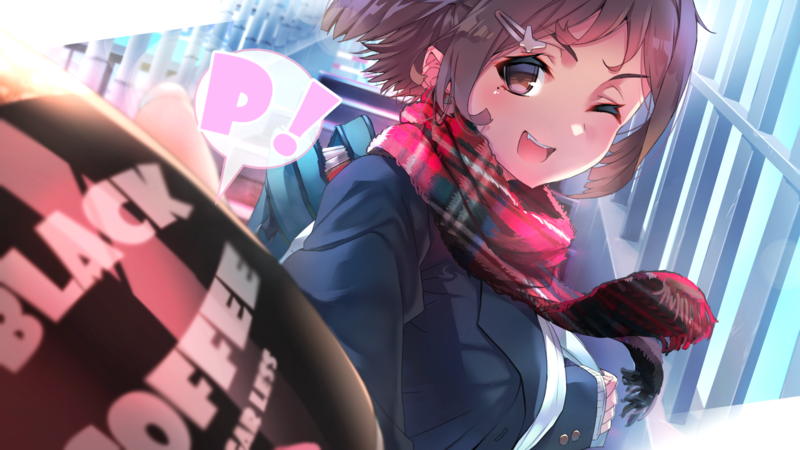 短发少女眨眼吐舌 围巾背包动漫壁纸