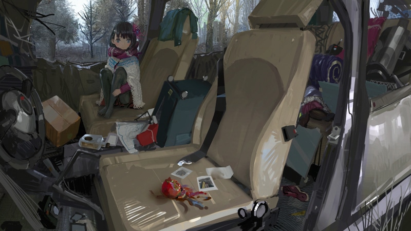 黑发刘海少女的5K动漫壁纸