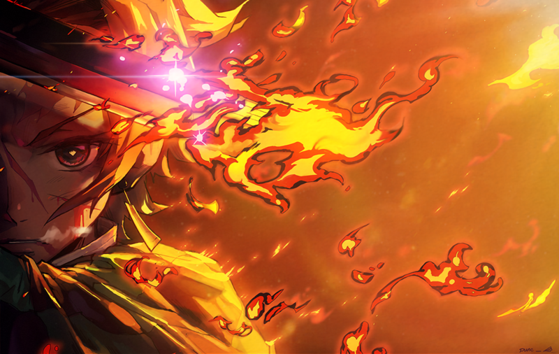 炭治郎携祢豆子 鬼灭之刃火焰主题壁纸合集