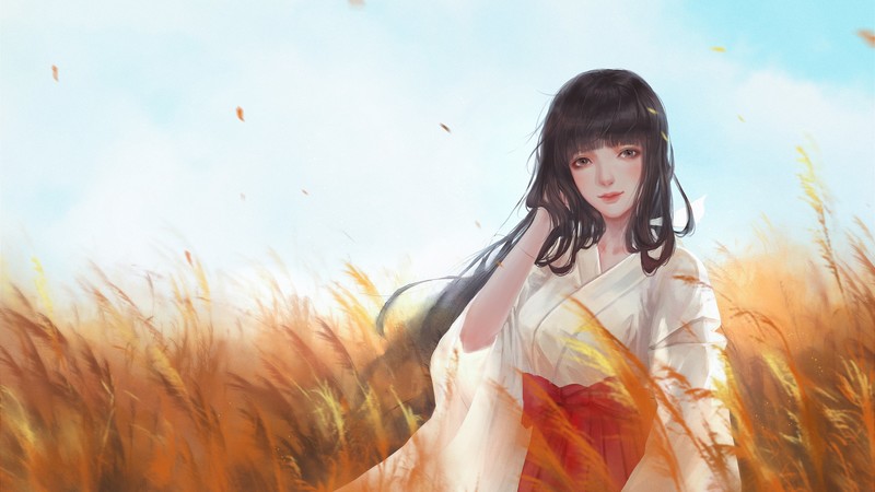 室内动漫黑发长发少女高清壁纸