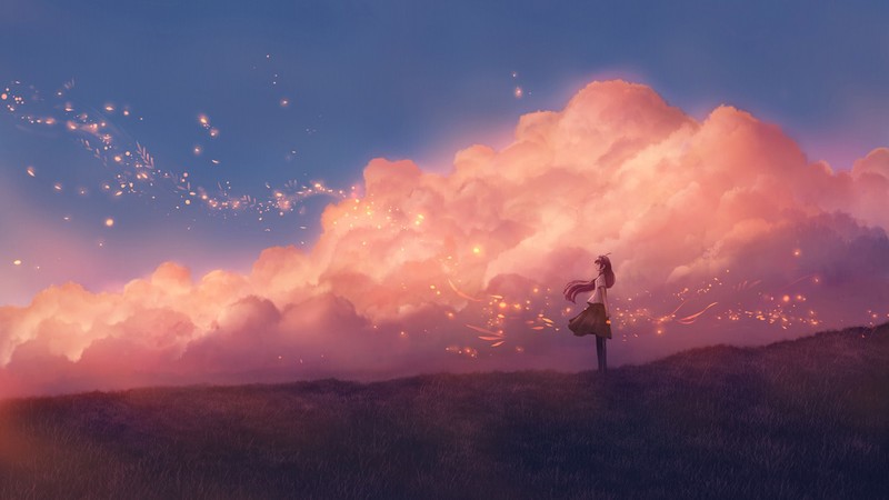 绝美二次元少女壁纸 治愈系天空云朵场景