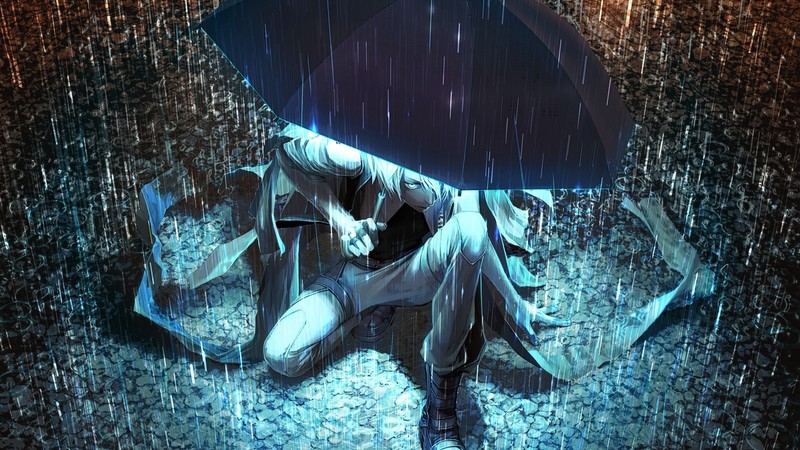 雨夜户外二次元少女壁纸