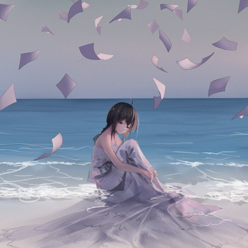 黑发动漫少女海边壁纸合集
