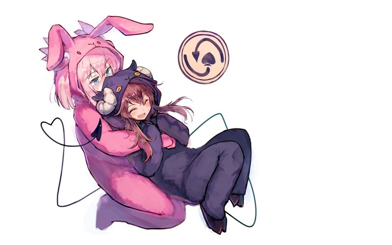 街角魔族姐妹贴贴！白背景下的恶魔少女壁纸合集
