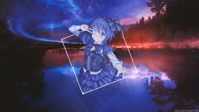 动漫蓝发蓝眼少女画中画高清壁纸