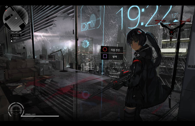 雨夜都市中的机甲少女枪手壁纸