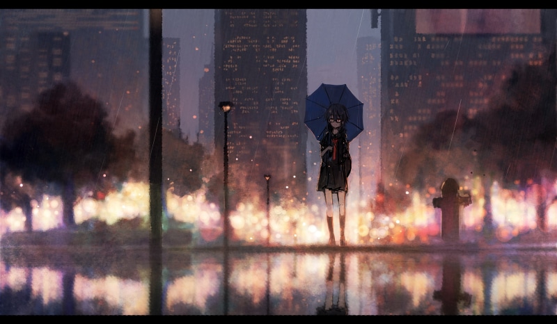 氛围感拉满！雨天都市动漫少女壁纸合集