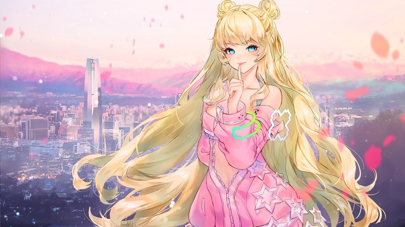 金发长发碧眼少女与建筑的动漫高清壁纸