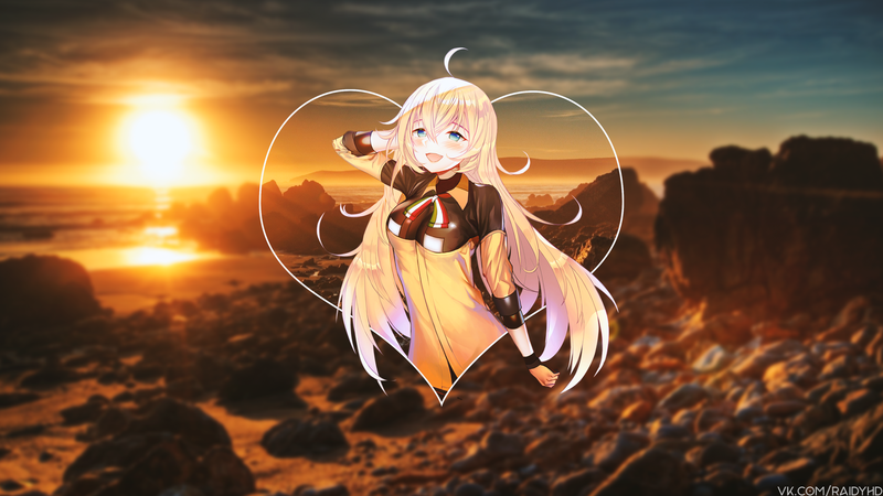 动漫少女画中画日落壁纸