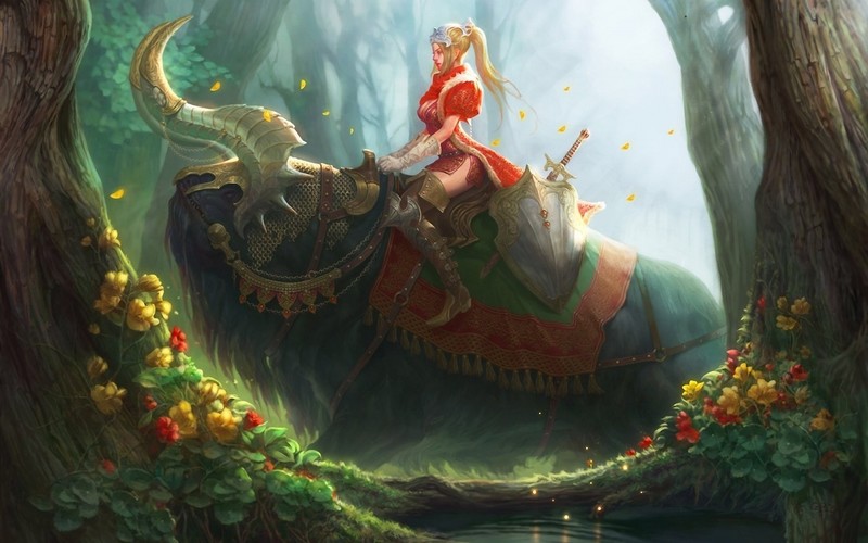 绝美幻想风壁纸合集 战士少女与林间生灵的奇幻世界