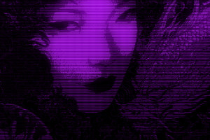 赛博朋克风亚裔女性特写壁纸！字符画质感黑紫氛围感拉满