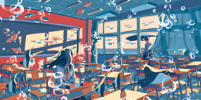 二次元教室泡泡风景壁纸