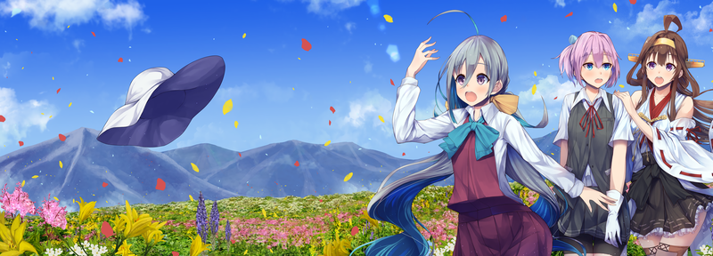 舰娘高清壁纸合集：金刚、清霜等穿日式和服的少女与山景