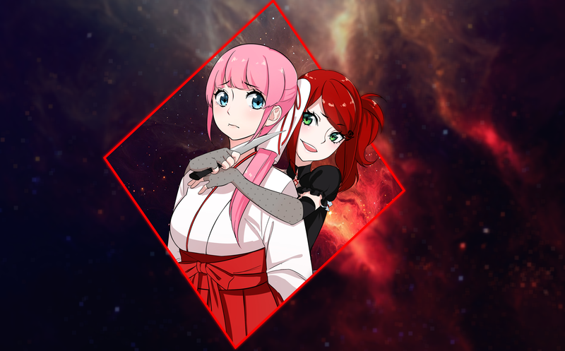 东京暗黑风画中画壁纸 粉发红眸蓝眼二次元少女太绝了