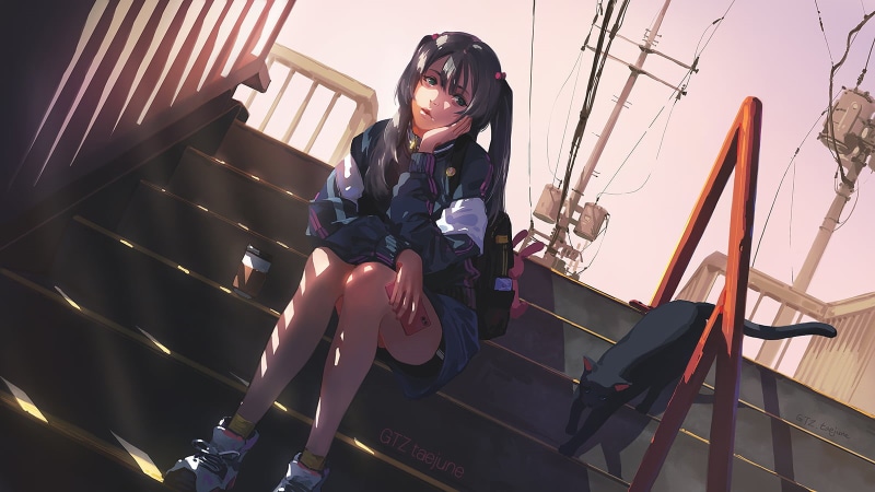 这款3D黑发长发美少女立绘壁纸太绝了