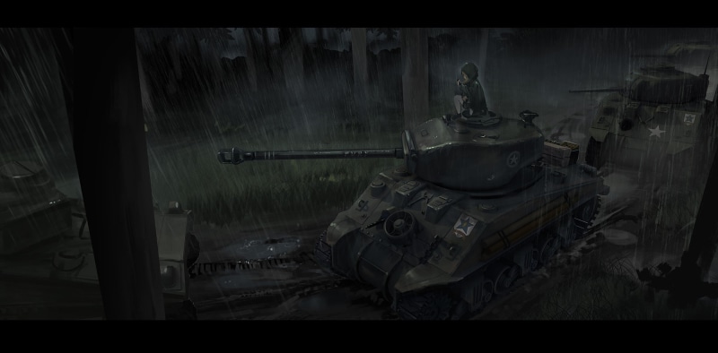 《少女与战车》谢尔曼坦克雨中林间壁纸 1080P高清