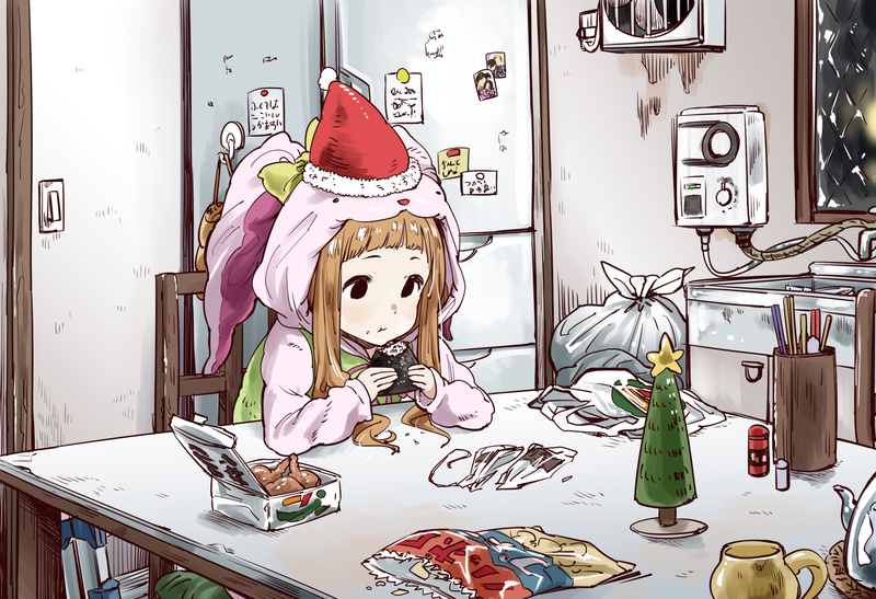 动漫少女圣诞美食日常 高清壁纸