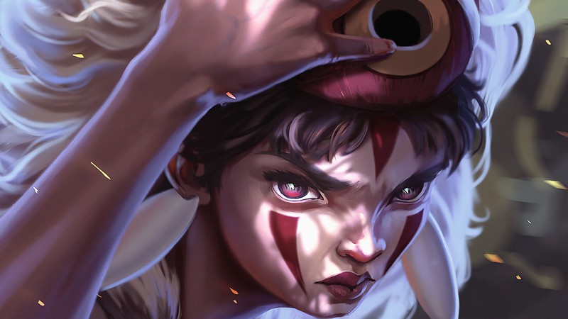 动漫少女壁纸 幽灵公主主题黑发女孩脸部彩绘高清图