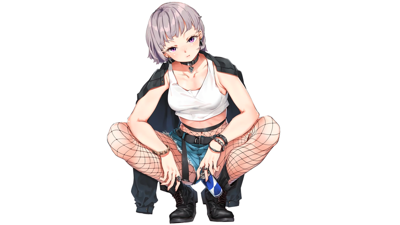 这套二次元少女壁纸太戳人了！银发短发渔网袜造型超绝