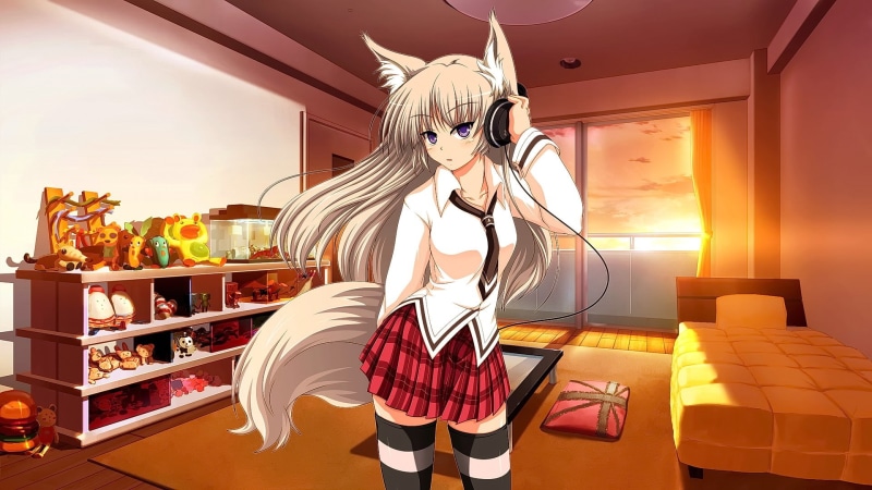 动漫少女长筒袜耳机壁纸