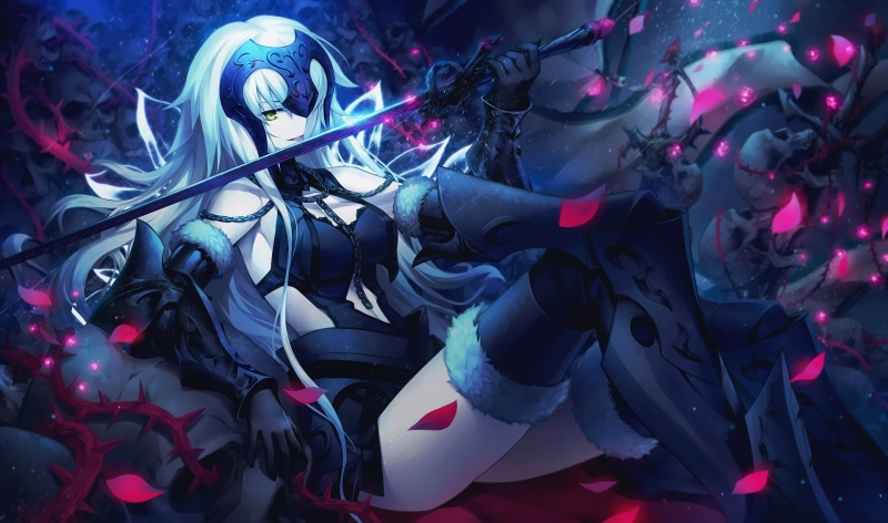 《Fate系列黑贞德1080P壁纸！穿过膝靴的黑化圣女飒爽坐立》