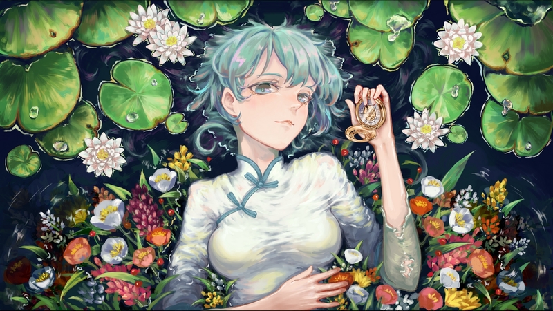 夏日动漫少女与莲花湖壁纸