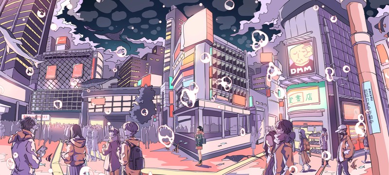 这组壁纸超绝！二次元2D数字手绘的城市水下场景