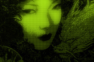 赛博朋克风亚裔女性头像壁纸！ASCII艺术感拉满