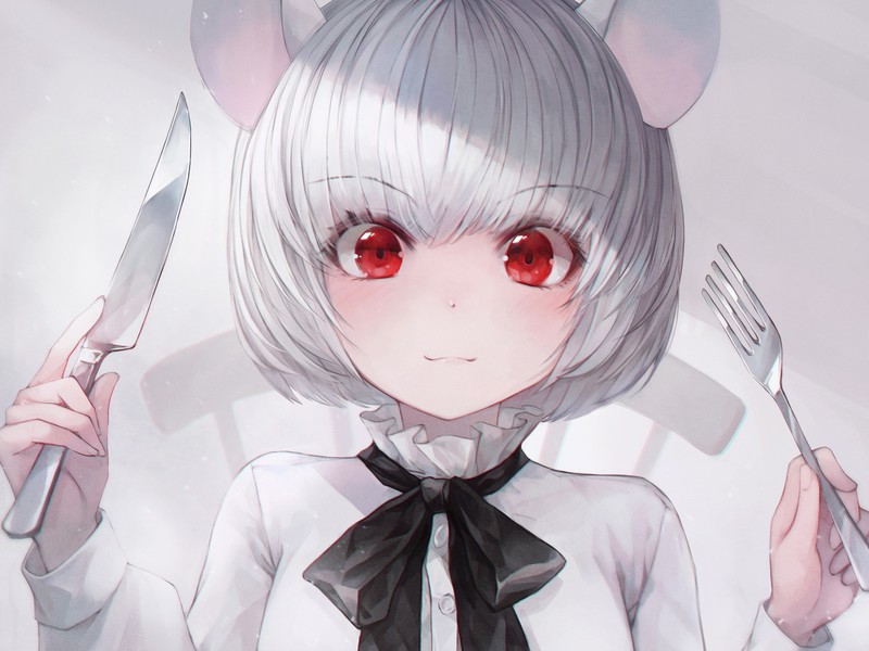白发红眼动漫少女 高清壁纸