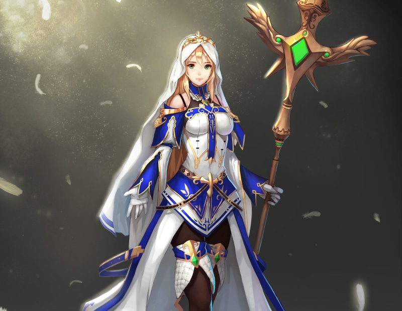 2K高清动漫壁纸：穿礼服的奇幻少女与法杖