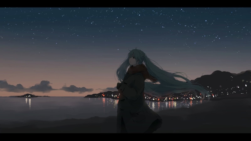 初音未来等VOCALOID角色冬日夜空壁纸合集